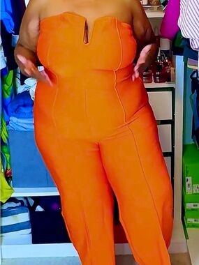 Fashion Nova Strapless Orange Ponte Jumpsuit